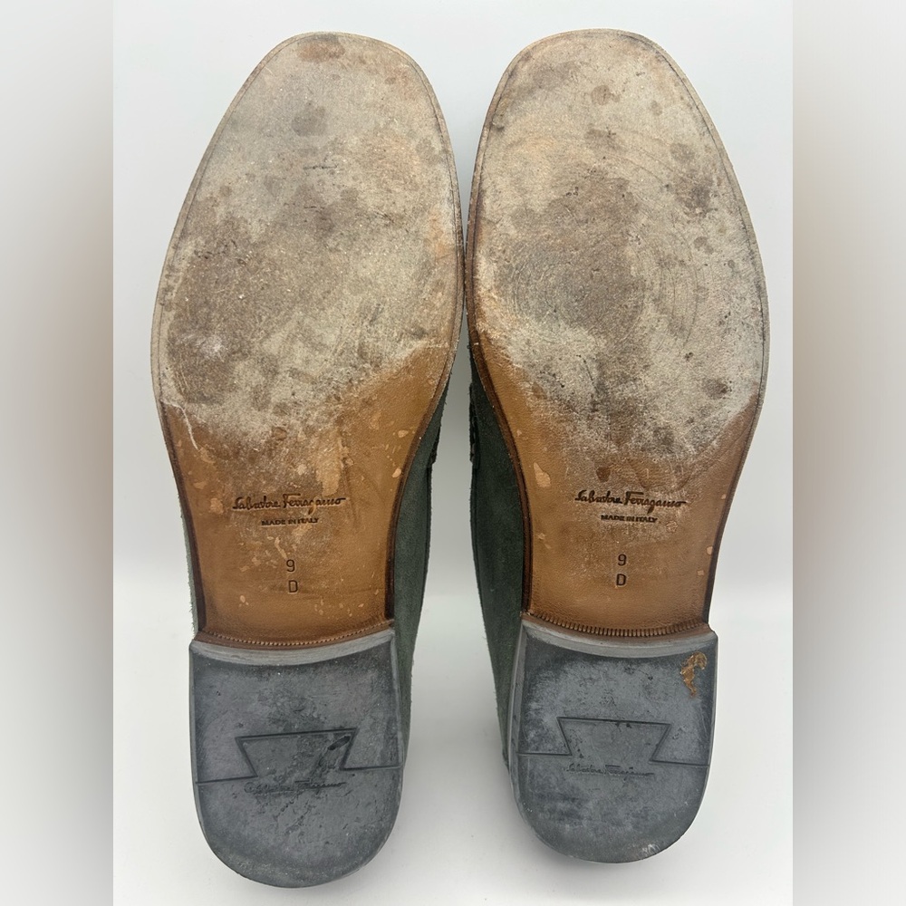 Salvatore Ferragamo Gancini Bit Loafers Men's US 9 D Green Suede Leather Gold - Picture 14 of 16